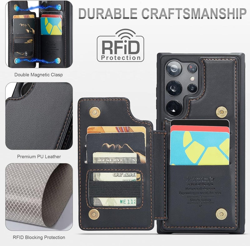 Vinich for Samsung Galaxy S23 Ultra Wallet Case with Card Holder, RFID Blocking Credit Slots Kickstand Shockproof Phone Cover Fit for Galaxy S23 Ultra 6.8" Black - Image 2